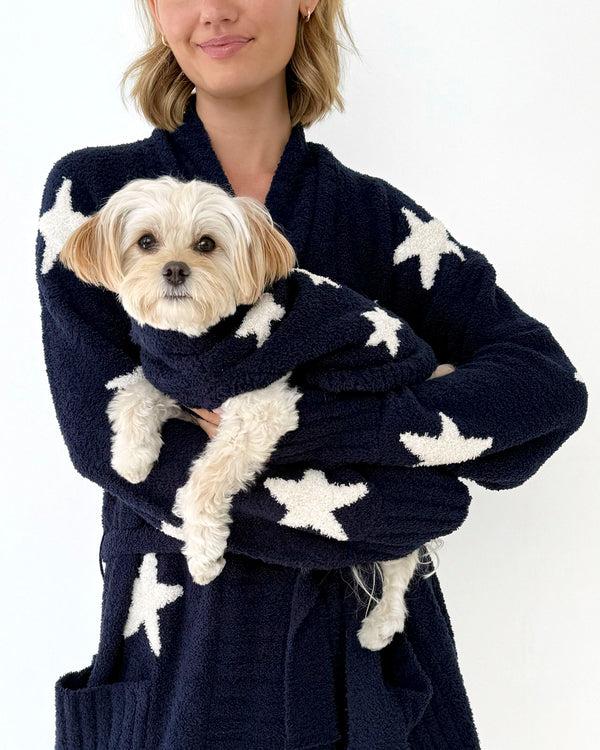 Splendid Navy Oat Stars Fuzzy Pet Sweater