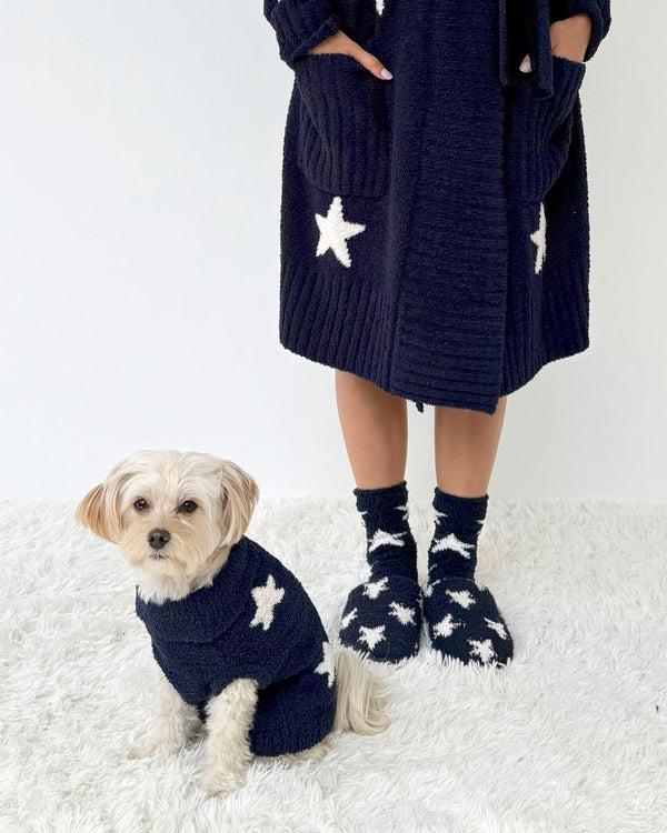 splendid Navy Oat Stars Fuzzy Pet Sweater