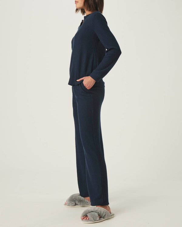 Splendid Navy Split Crewneck Waffle Knit Sleep Set