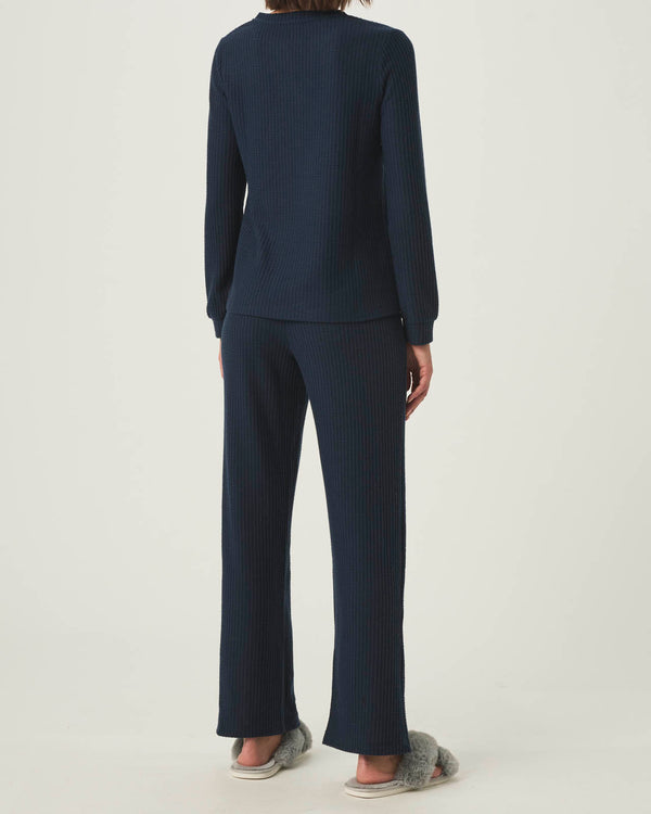 Splendid Navy Split Crewneck Waffle Knit Sleep Set