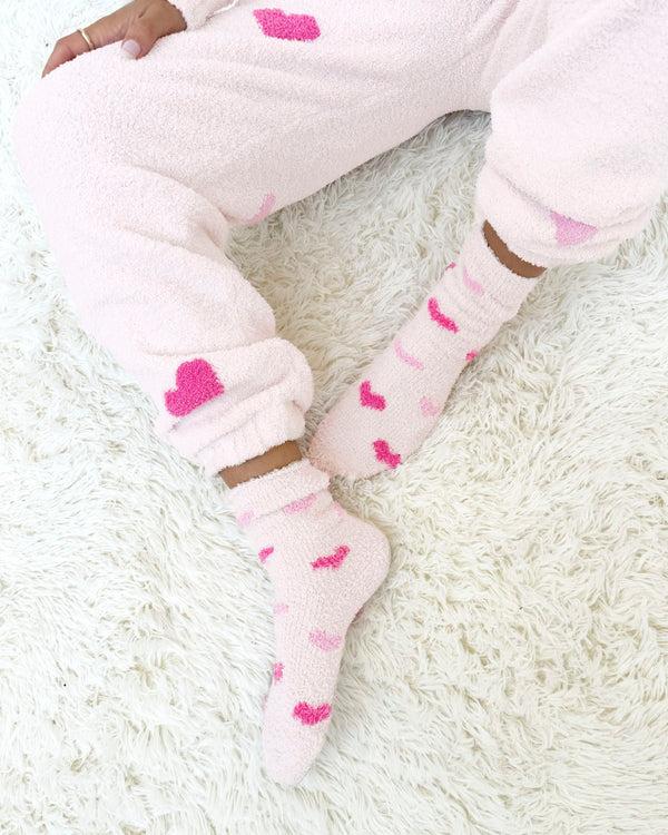 Splendid Pink Multi-Heart Bia Fuzzy Yarn Socks