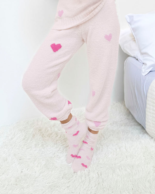 Splendid Pink Multi-Heart Bia Fuzzy Yarn Socks