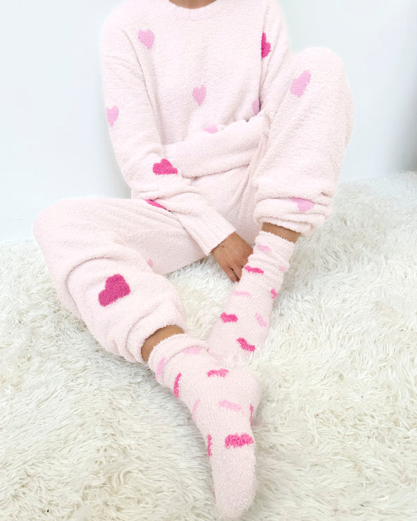 splendid Pink Multi-Heart Bia Fuzzy Yarn Socks