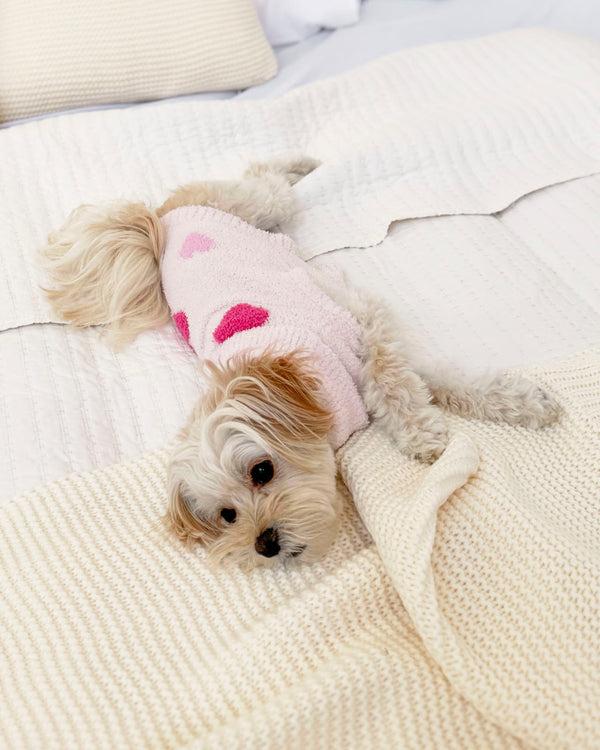 Splendid Pink Multi-Heart Fuzzy Pet Sweater