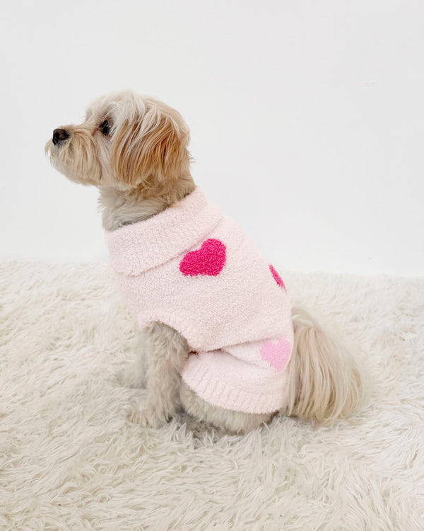 Splendid Pink Multi-Heart Fuzzy Pet Sweater