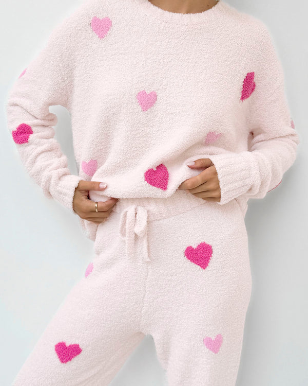 Splendid Pink Multi-Heart Fuzzy Sweater PJ Set