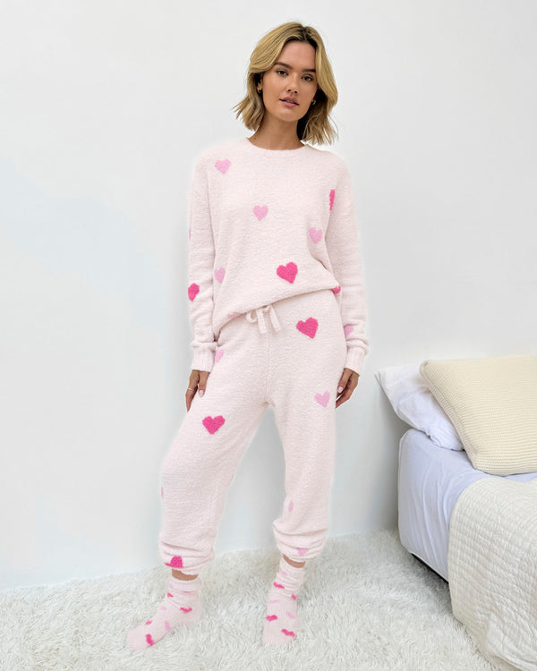 Splendid Pink Multi-Heart Fuzzy Sweater PJ Set