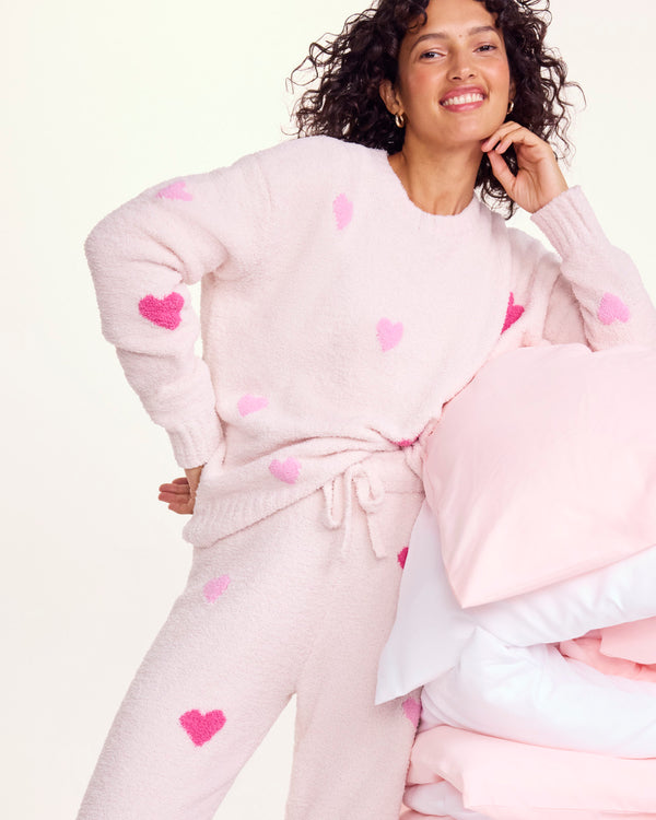 splendid Pink Multi-Heart Fuzzy Sweater PJ Set
