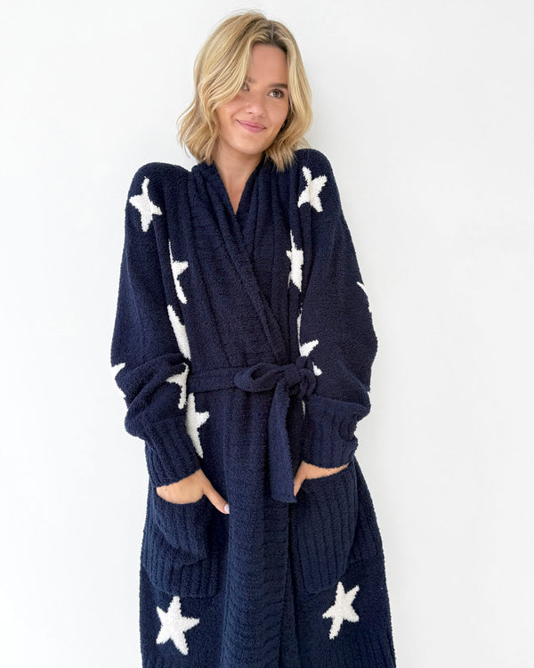 Splendid Pomona Fuzzy Yarn Navy Oat Stars Robe