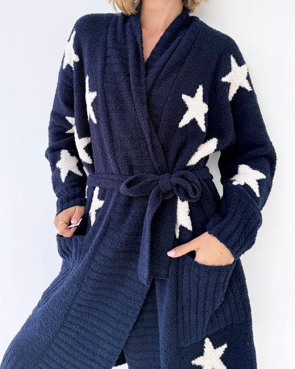 Splendid Pomona Fuzzy Yarn Navy Oat Stars Robe