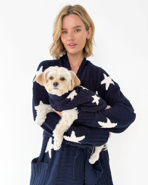 Splendid Pomona Fuzzy Yarn Navy Oat Stars Robe