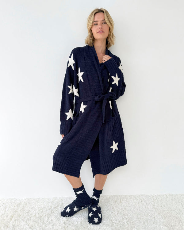 splendid Pomona Fuzzy Yarn Navy Oat Stars Robe
