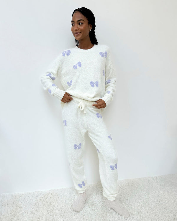 Splendid Purple Bows Fuzzy Sweater PJ Set