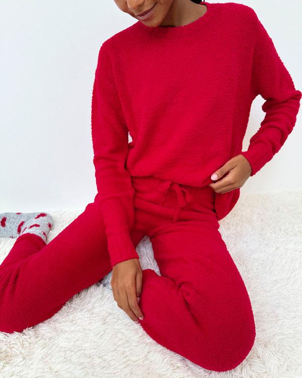 splendid Red Fuzzy Sweater PJ Set