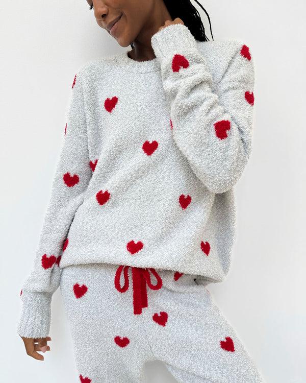 Splendid Red Hearts Fuzzy Sweater PJ Set