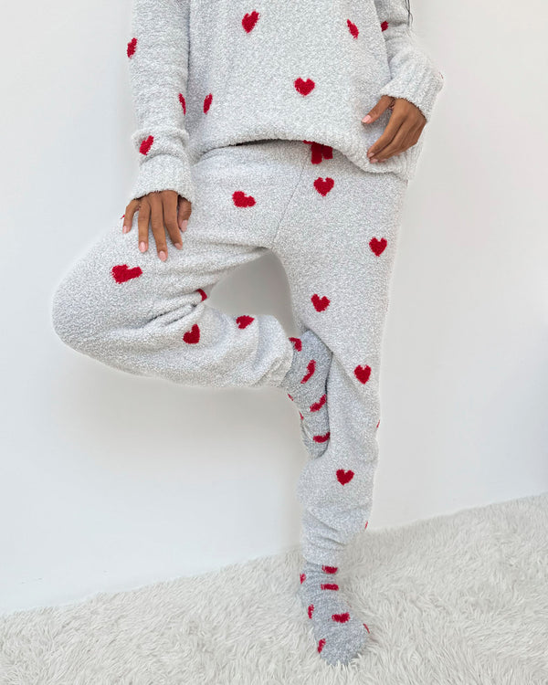 Splendid Red Hearts Fuzzy Sweater PJ Set