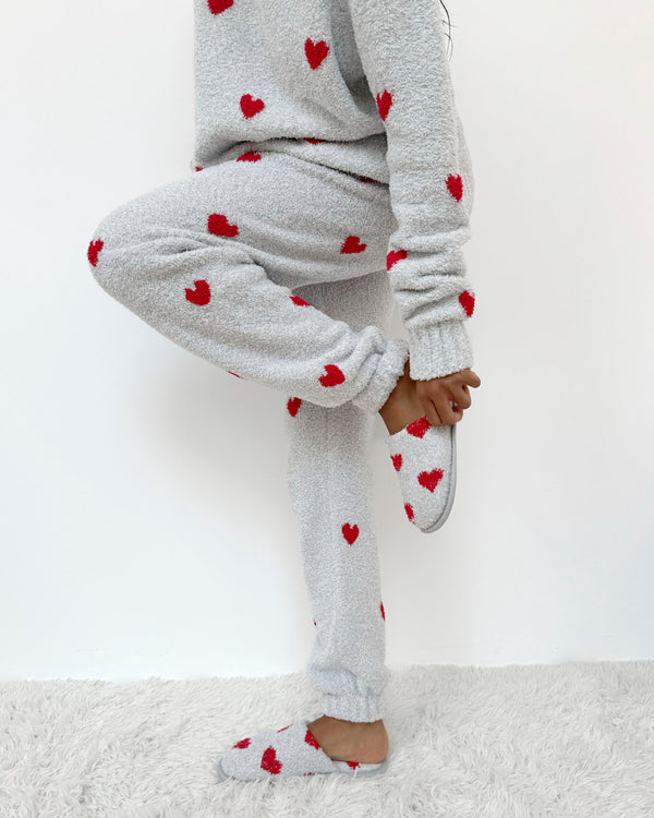 Splendid Red Hearts Fuzzy Sweater PJ Set