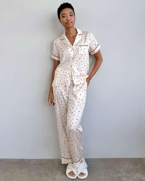 Splendid Small Heart Toss Satin Silk Sleep Set
