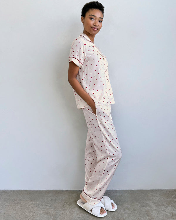 Splendid Small Heart Toss Satin Silk Sleep Set