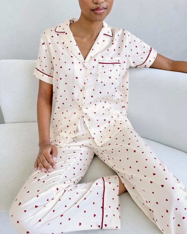 splendid Small Heart Toss Satin Silk Sleep Set