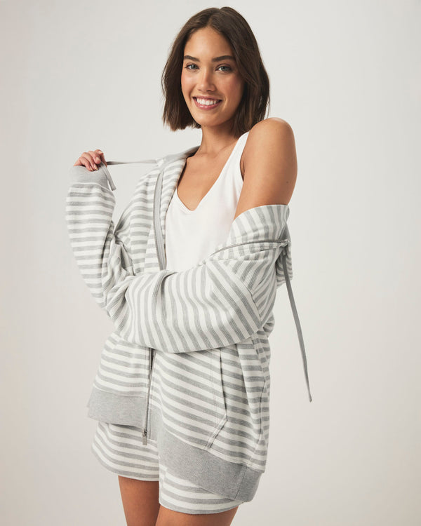 Splendid Stripe Terry Zip Up Hoodie