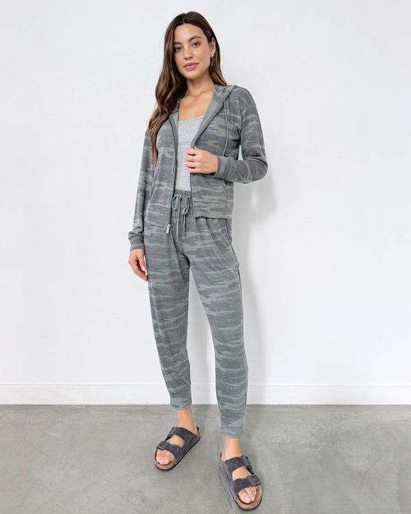 Splendid Supersoft Zip Up Hoodie In Camo