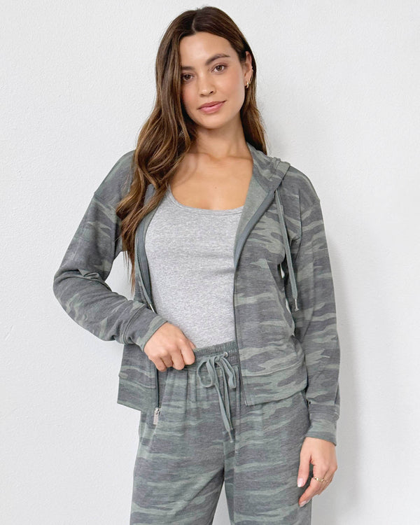 Splendid Supersoft Zip Up Hoodie In Camo