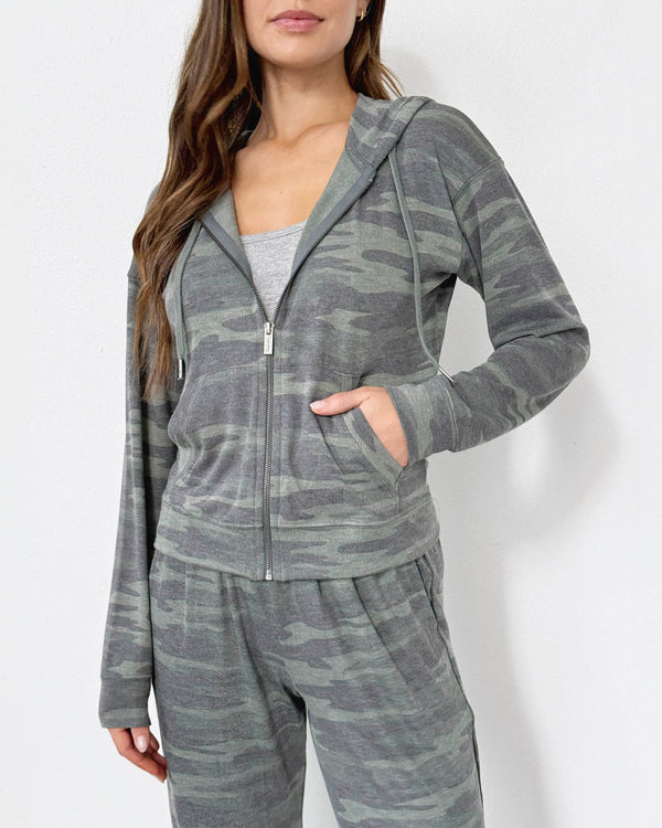 Splendid Supersoft Zip Up Hoodie In Camo