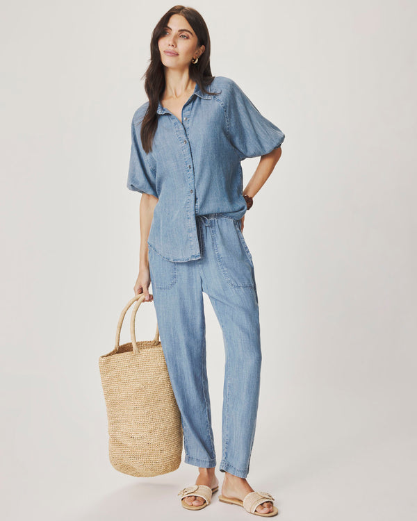 Splendid Talia Indigo Puff Sleeve Top