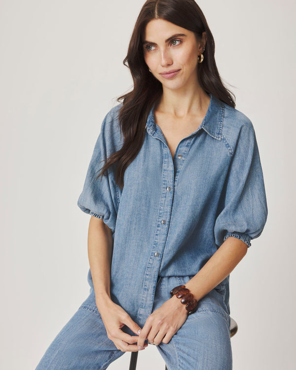 Splendid Talia Indigo Puff Sleeve Top