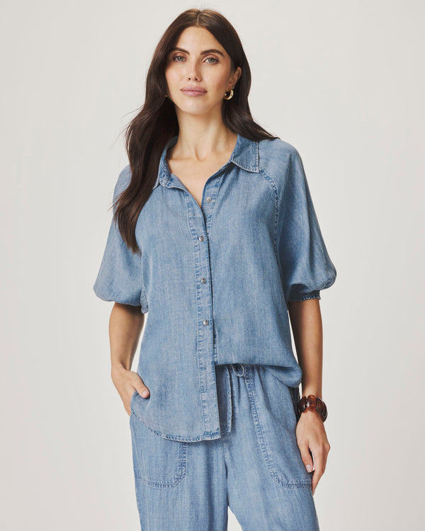 splendid Talia Indigo Puff Sleeve Top