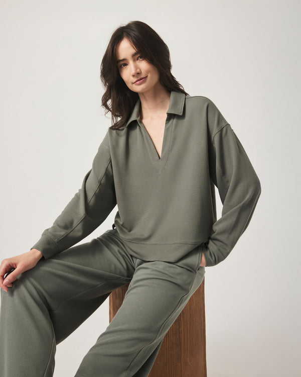 Splendid Waffle Scuba Polo Sweatshirt