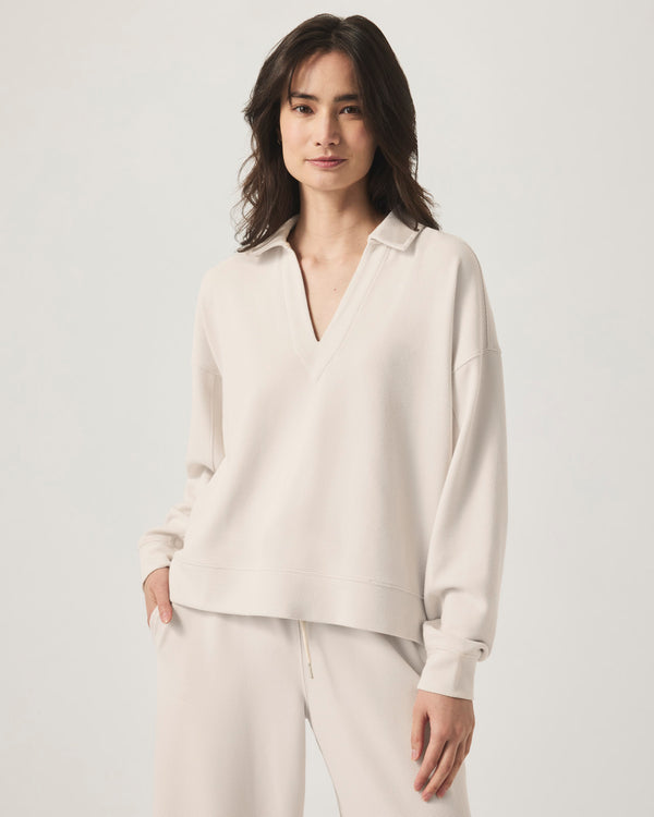 splendid Waffle Scuba Polo Sweatshirt