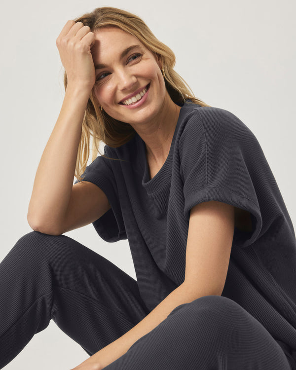 Splendid Waffle Scuba Short Sleeve Sweatshirt