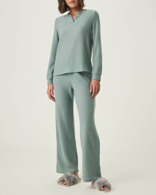 Splendid Stormy Sea Split Crewneck Waffle Knit Sleep Set