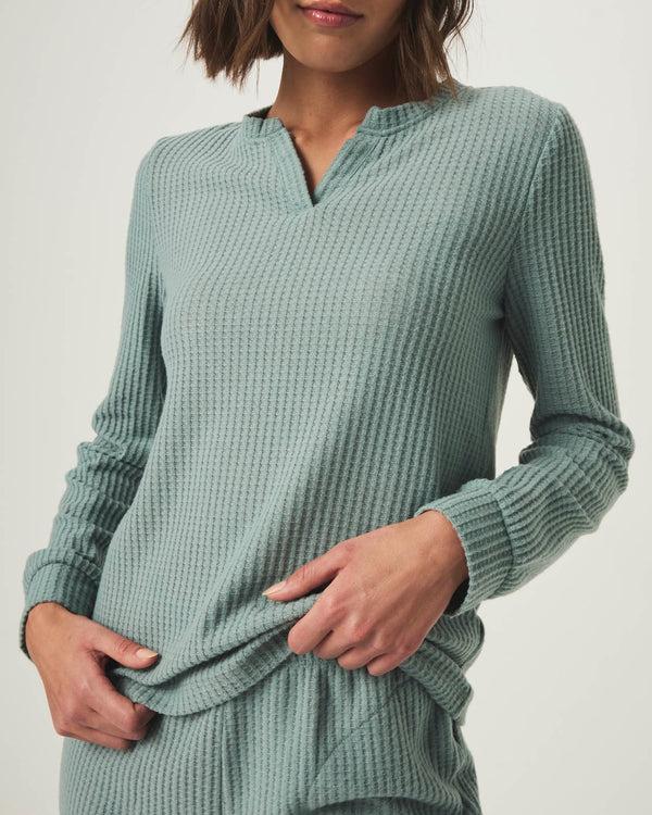 splendid Stormy Sea Split Crewneck Waffle Knit Sleep Set