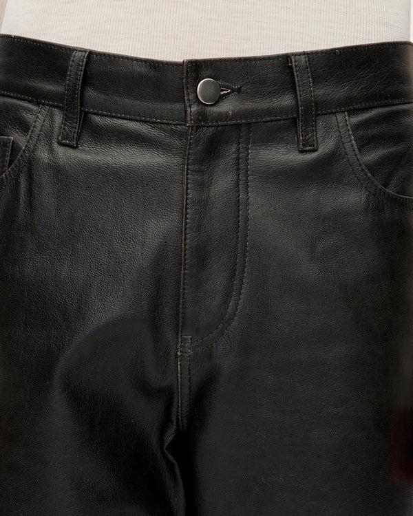 Sportivo Store 5 Pocket Distress Leather Trousers Black