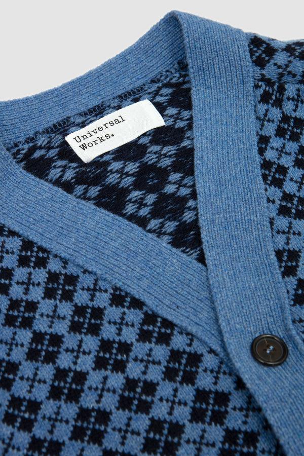 Sportivo Store Allan Cardigan Plain Knit Argyll Pale Blue/ Navy