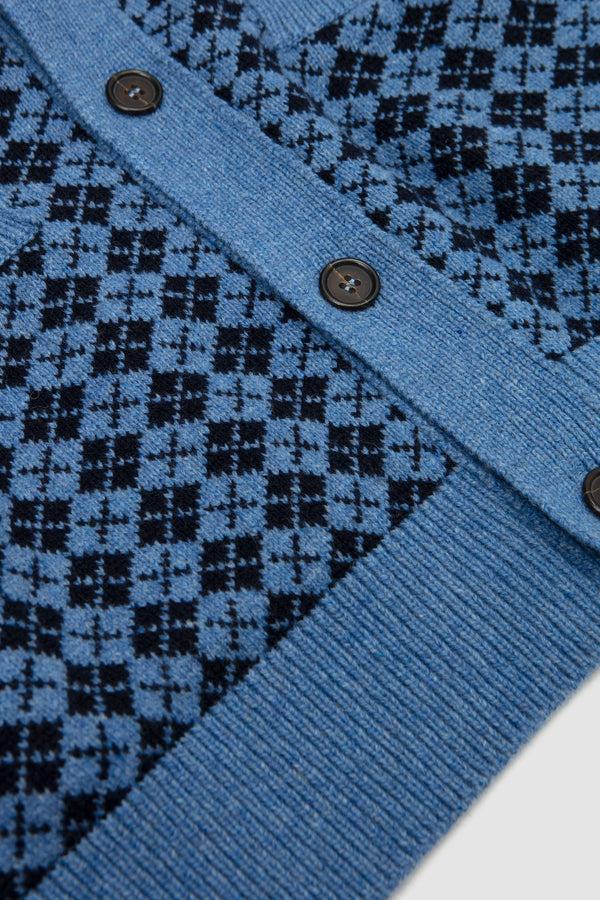 Sportivo Store Allan Cardigan Plain Knit Argyll Pale Blue/ Navy