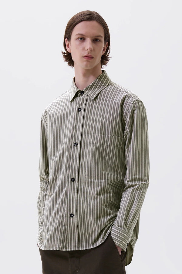sportivo store Basic Shirt Two Tone Cotton Stripe Forest/ Grey/ Off White
