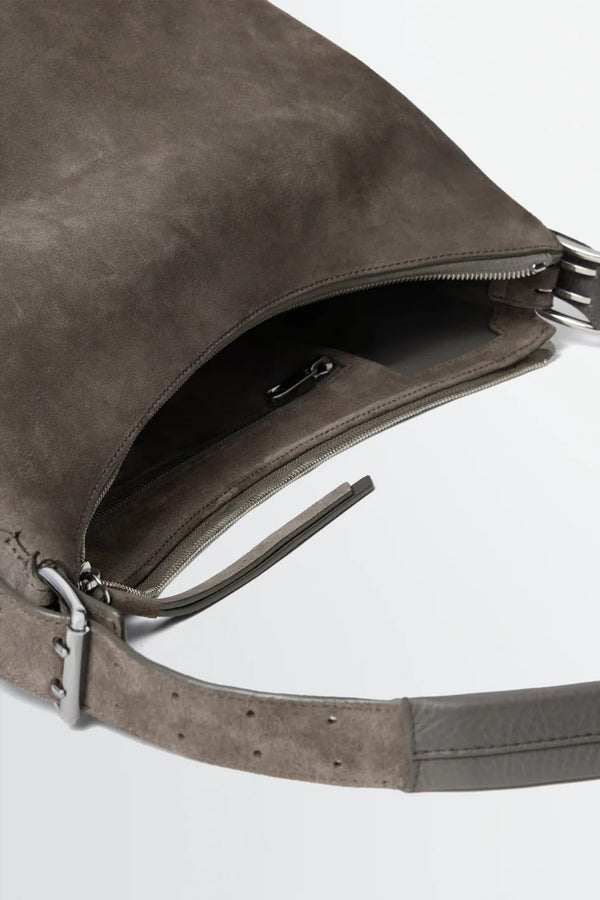 Sportivo Store Belted Hobo Bag In Suede Leather Mink