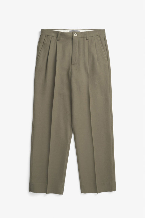 Sportivo Store Benn Relaxed Cavalry Cotton Wool Pleated Trouser Olive Night