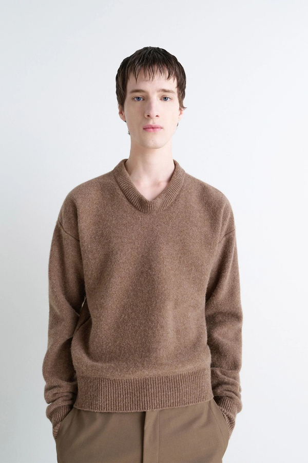 sportivo store Boxy V Neck Sweater Hazelnut Melange