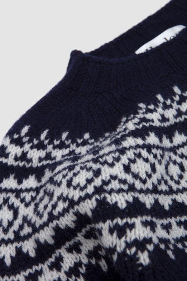 Sportivo Store Chunky Yoke Crew Neck Sweater Navy/ Snow White