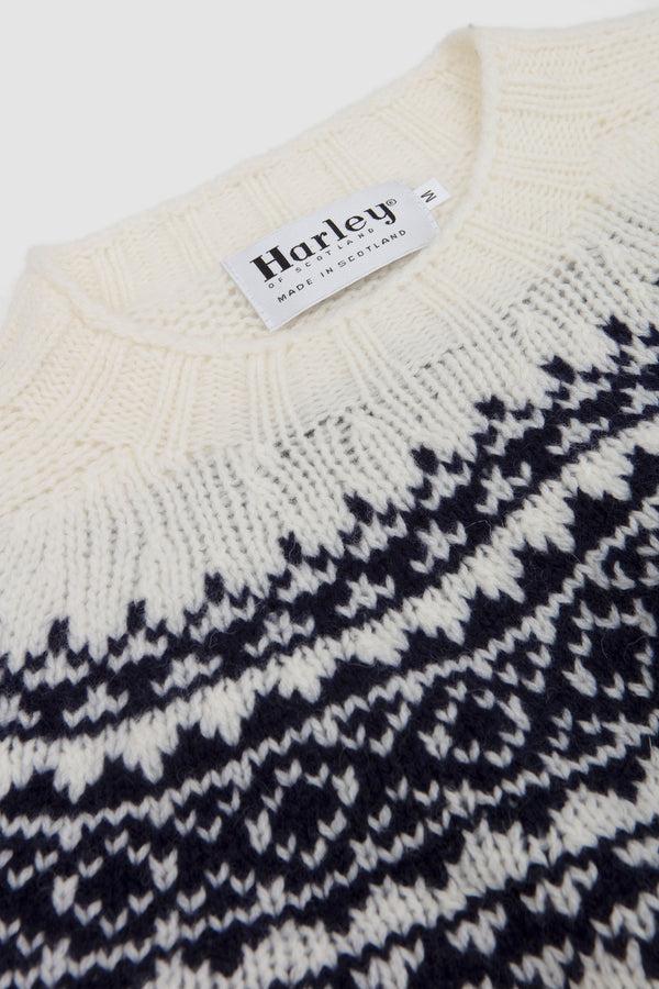 Sportivo Store Chunky Yoke Crew Neck Sweater Snow White/ Navy