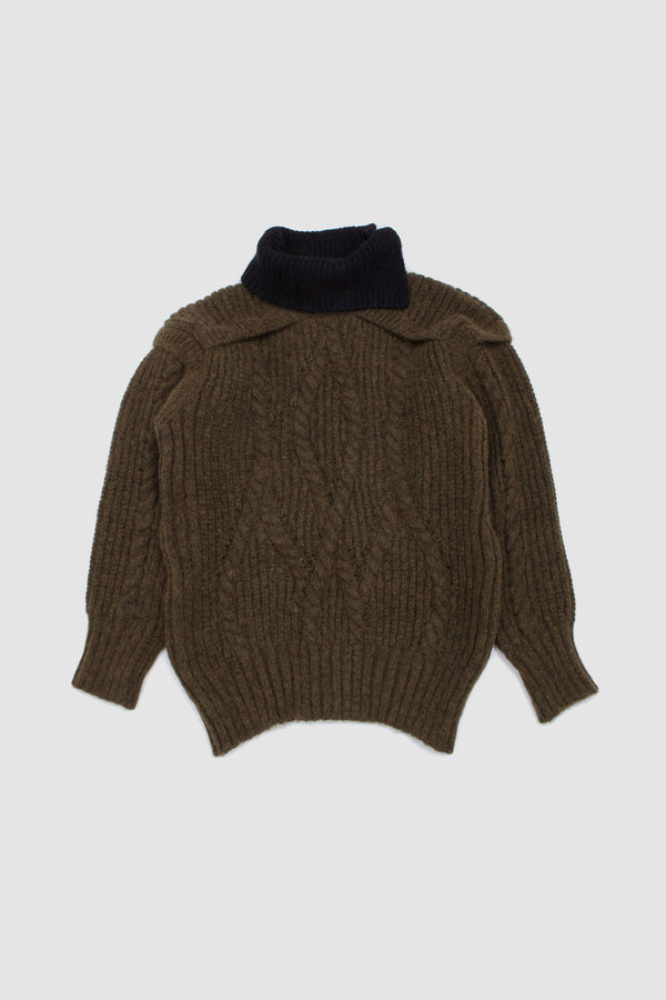 sportivo store Contrast High Neck Chunky Knit Jumper Olive/ Black