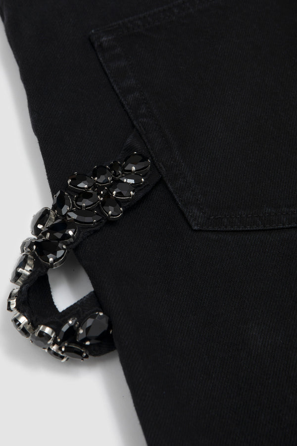 Sportivo Store Embellished Straight Workwear Denim Jeans Black/ Jet