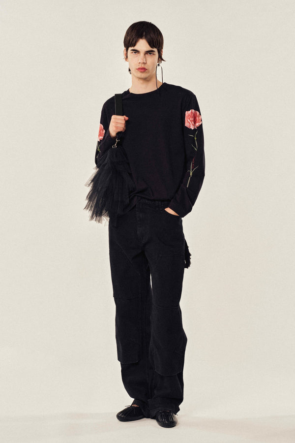 sportivo store Embellished Straight Workwear Denim Jeans Black/ Jet