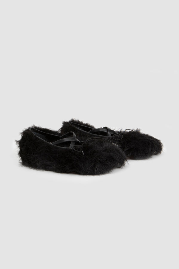 Sportivo Store Faux Fur Criss Cross Ballerina Black