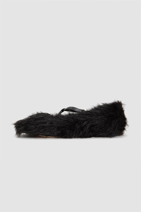 Sportivo Store Faux Fur Criss Cross Ballerina Black